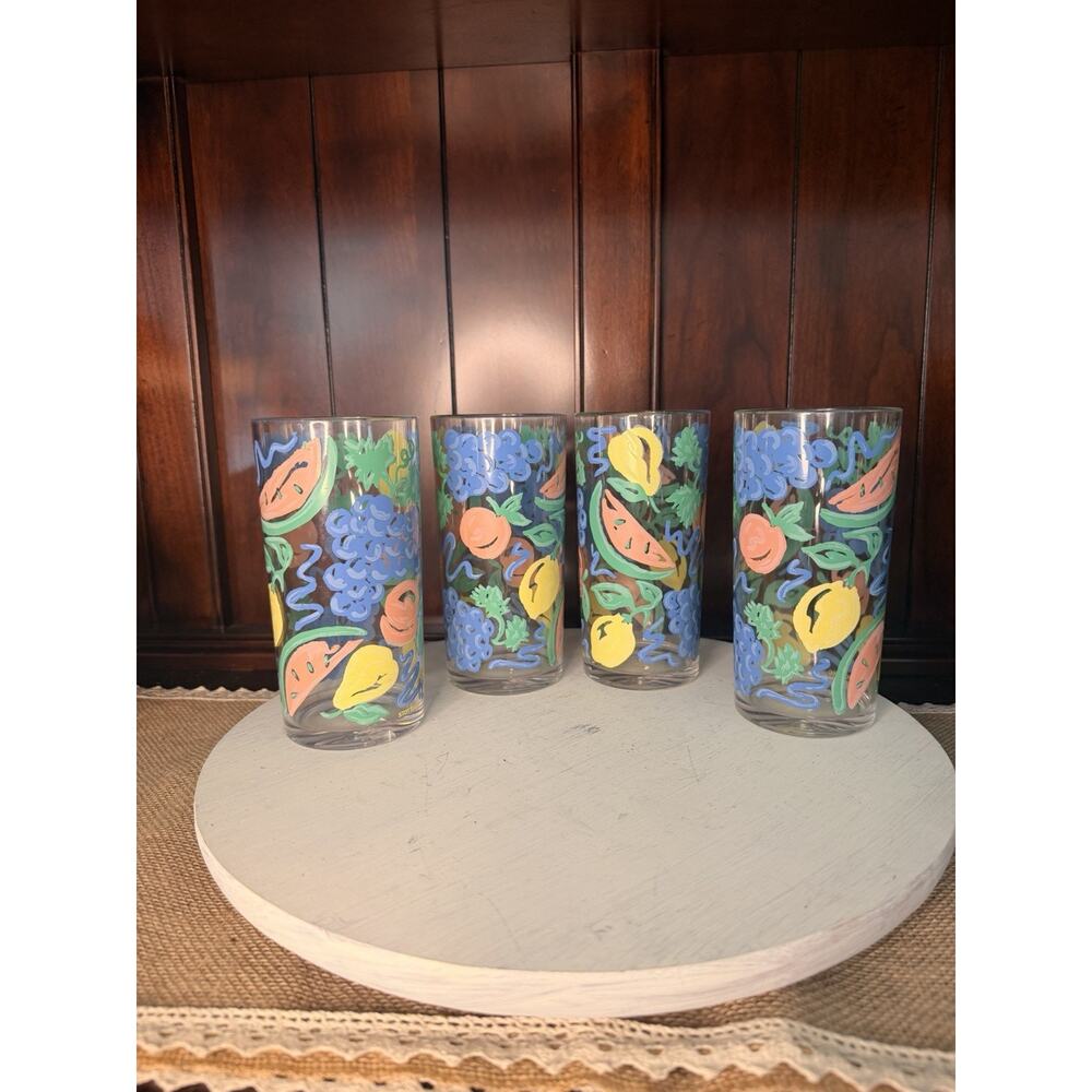 STOTTER Vintage Fruit Tumblers Highball Juice Drinking Glasses Plastic Set Of 4